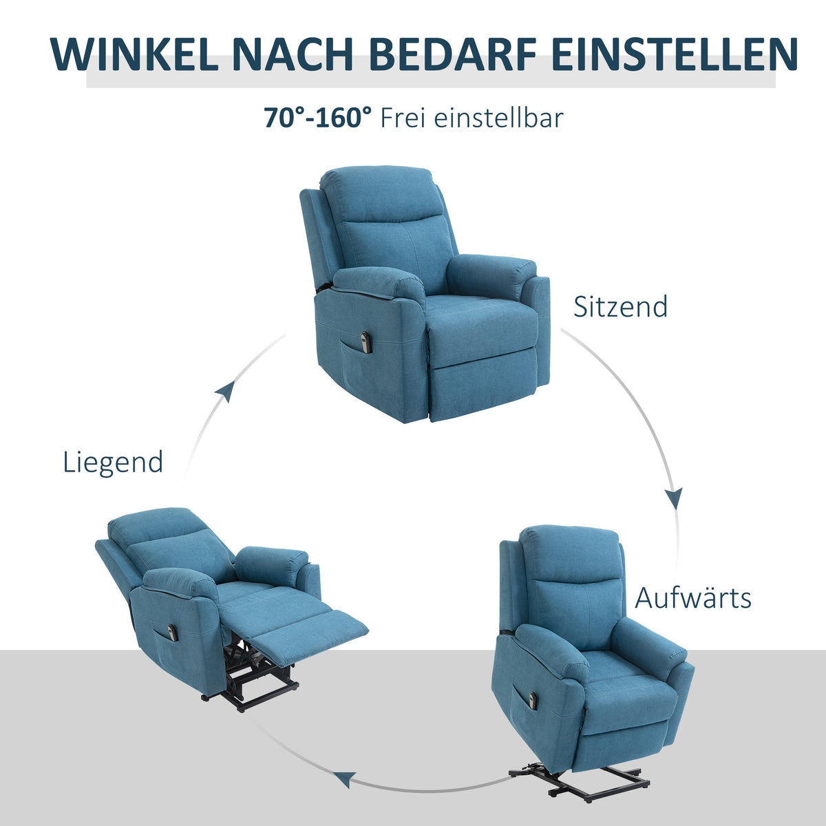 Electric Recliner/TV Chair, Lift Assistance Reclining Sleeping Function, Linen Look Blue
