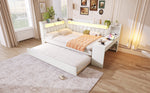 Upholstered Daybed 140x200 with USB, LED, Pull-Out Bed and Desk, White