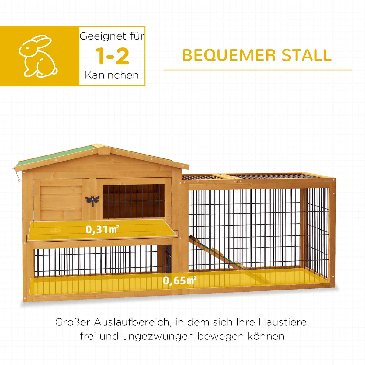 Rabbit Hutch 2 Levels, Outdoor Run, Fir Wood