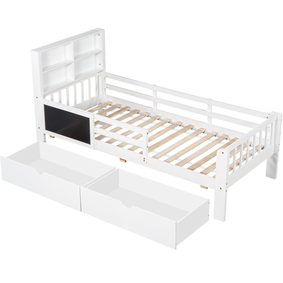 Multi-functional Children's Bed with Drawers and Chalkboard, 90x200cm, White