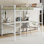Loft Bed 140x200cm Frame with Desk & Shelves, White Metal