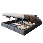 Upholstered Bed 180x200cm Hydraulic Storage LED Light Floating Frame, Linen Grey