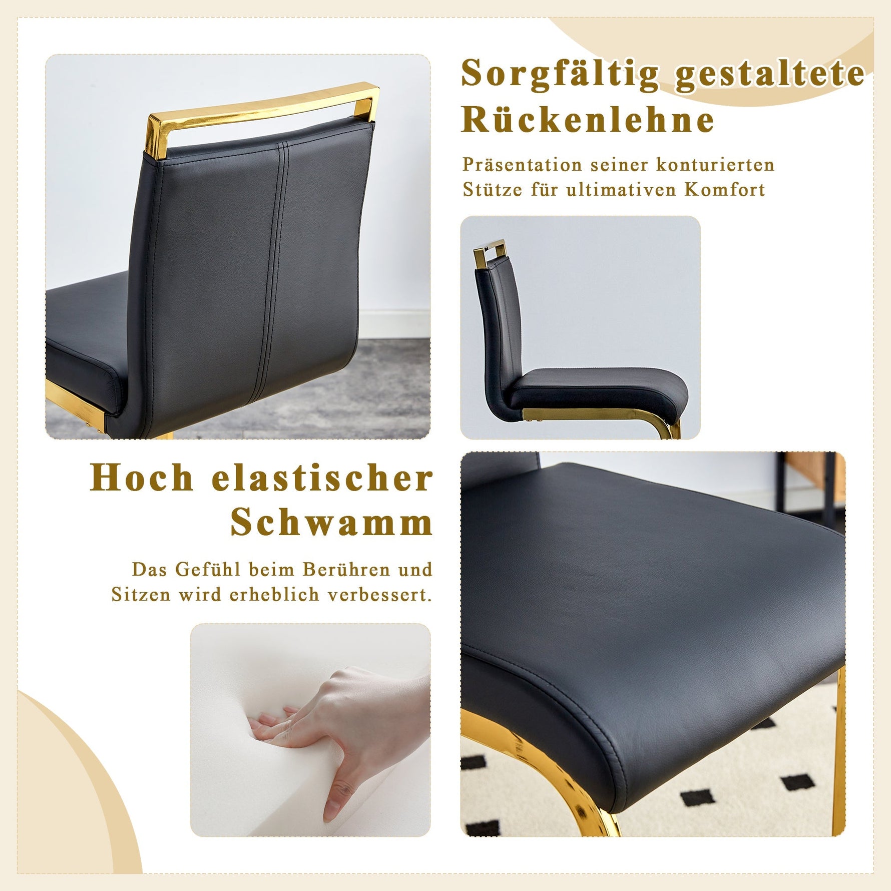 Bar Stools Set of 2 Nordic Style Gold Metal Legs - Black Faux Leather