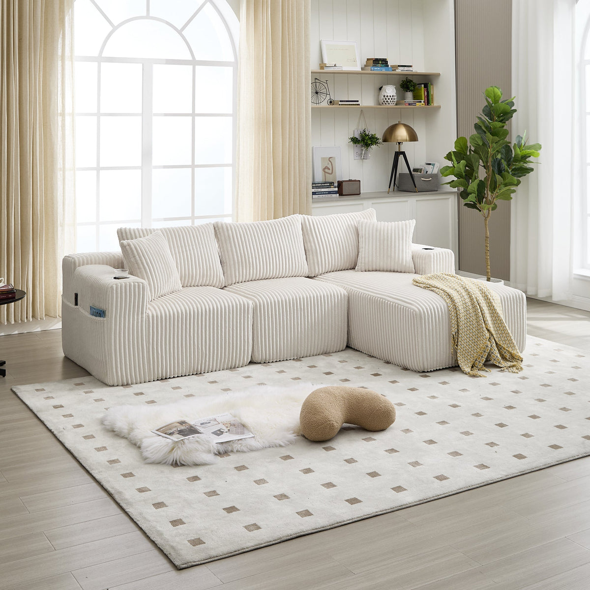Modular Sofa Set Chaise & 2-Seater, DIY Combination, Corduroy Fabric