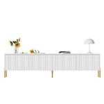 TV Cabinet 190cm Grooved Door Gold Legs - White