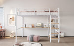 Metal Loft Bed 140*200 cm with Ladder, Table & Shelf, White
