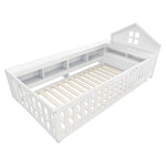 Children's Bed 90x200cm, Roof & Window, Storage, Safety Gate & Door, Solid Wood, White