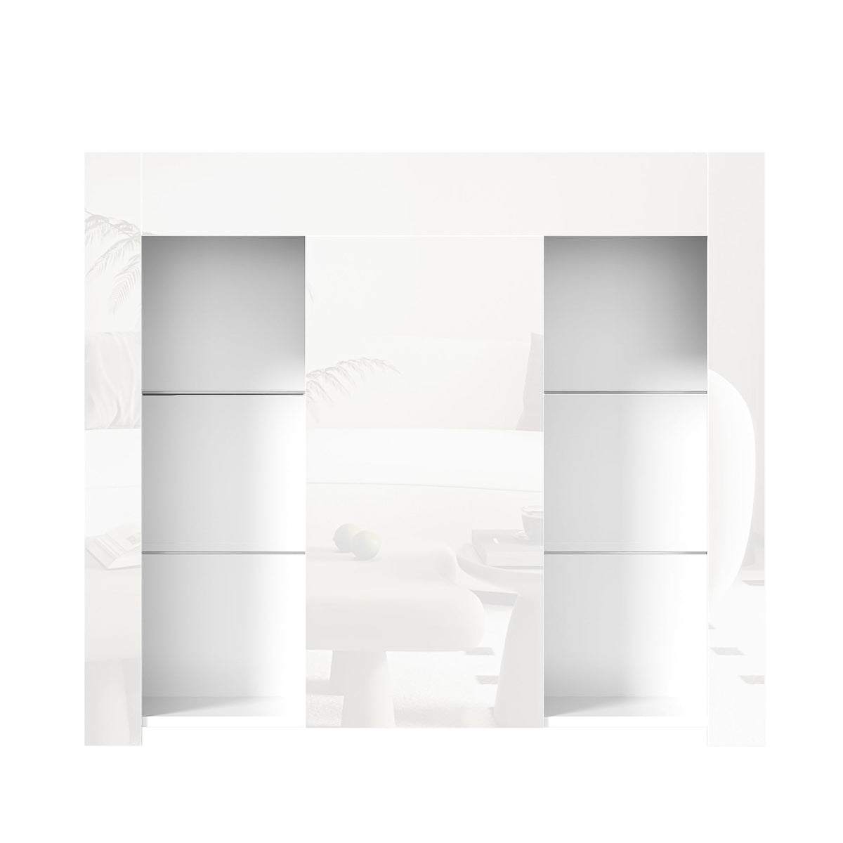 Modern Buffet with Glass Shelves & Cabinet Door, White