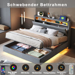 Upholstered Bed 160x200 cm, Hydraulic Floating Frame with Storage, USB & LED, Linen Grey