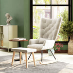Rocking Chair with Stool, Cushion, Wingback, Cream White Velvet
