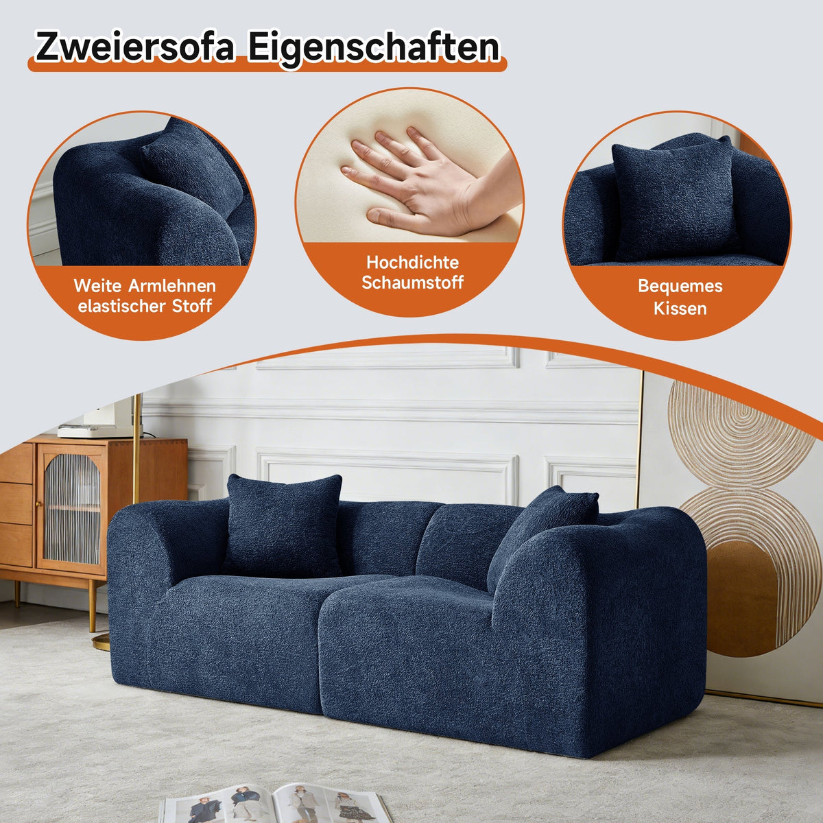 Modern 2-Seater Loveseat Space-Saving Cushions - Velvet