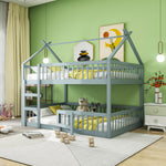 Bunk Bed, 140x200cm Family Bed with Stairs, Solid Wood, Grey