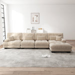 Modular Corner Sofa L-Shaped 4-Seater Cloud Couch Movable Ottoman DIY Combination, Chenille Light Brown