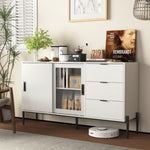 Sideboard Glass Sliding Door 3 Drawers Console Table - White