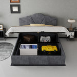 Modern Soft Bed 140x200cm with Mattress & Storage - Gray