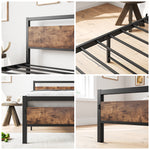 Bed Frame 140x200 cm with Slatted Base & Storage, Metal & Wood