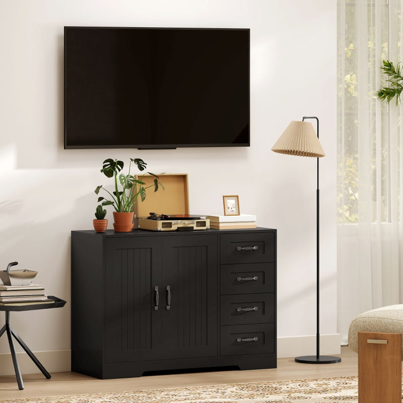 Sideboard Chest Modern Style 4 Drawers 1 Cabinet - Black