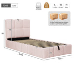 Upholstered Bed 90x200cm with Storage & USB Port, Pink Velvet