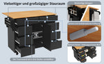 Kitchen Island Extendable Mobile Worktop 8 Drawers Spice Rack - Black