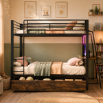 Bunk Bed 90x200cm with Desk, LED & Storage Drawers, Metal