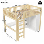 Loft Bed with Desk, Wardrobe and 3 Drawers, Natural