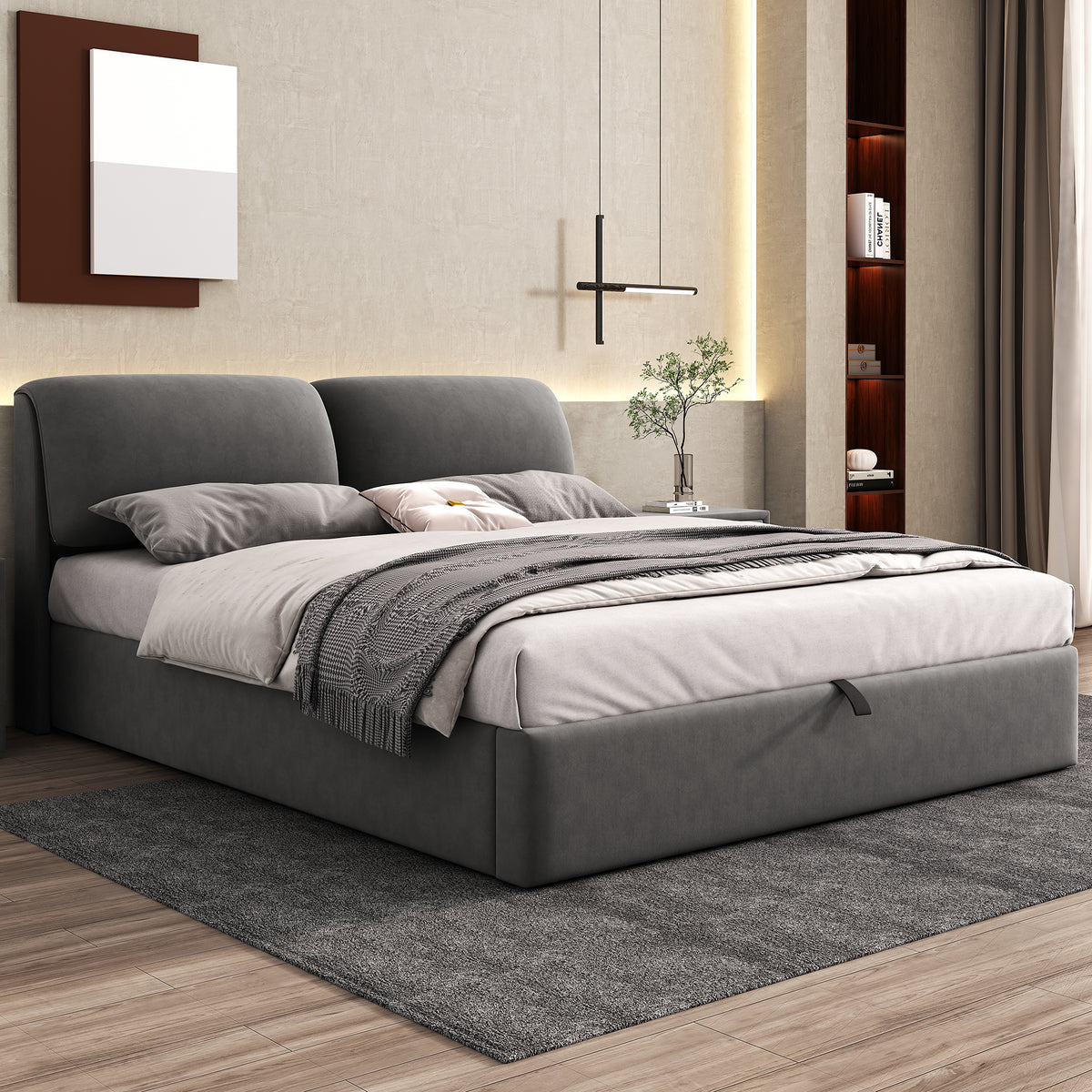 Upholstered Bed 180x200 with Hydraulic Storage, Grey Velvet