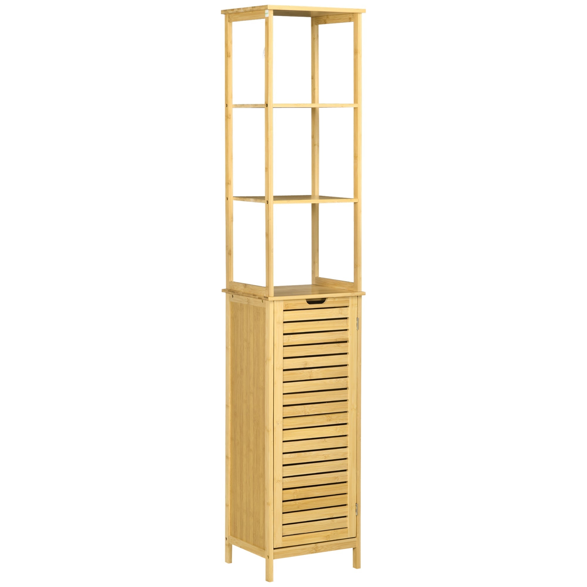 kleankin Bathroom Cabinet, 3 Open Compartments, 1 Cupboard, Bamboo