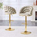 Bar Stools Set of 2 Ball Chain Backrest Adjustable Height Grey Velvet