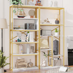 Modern Minimalist Shelf with Multi-Tier Storage and Steel Frame, Gold and White