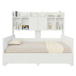 Extendable Wooden Sofa Bed with Storage Drawers & LED - White
