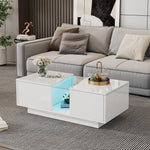 Modern LED Coffee Table, 2 Drawers 100x50x35cm, White High-Gloss MDF