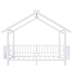 Children's House Bed 90x200cm with Safety Rail, White Metal