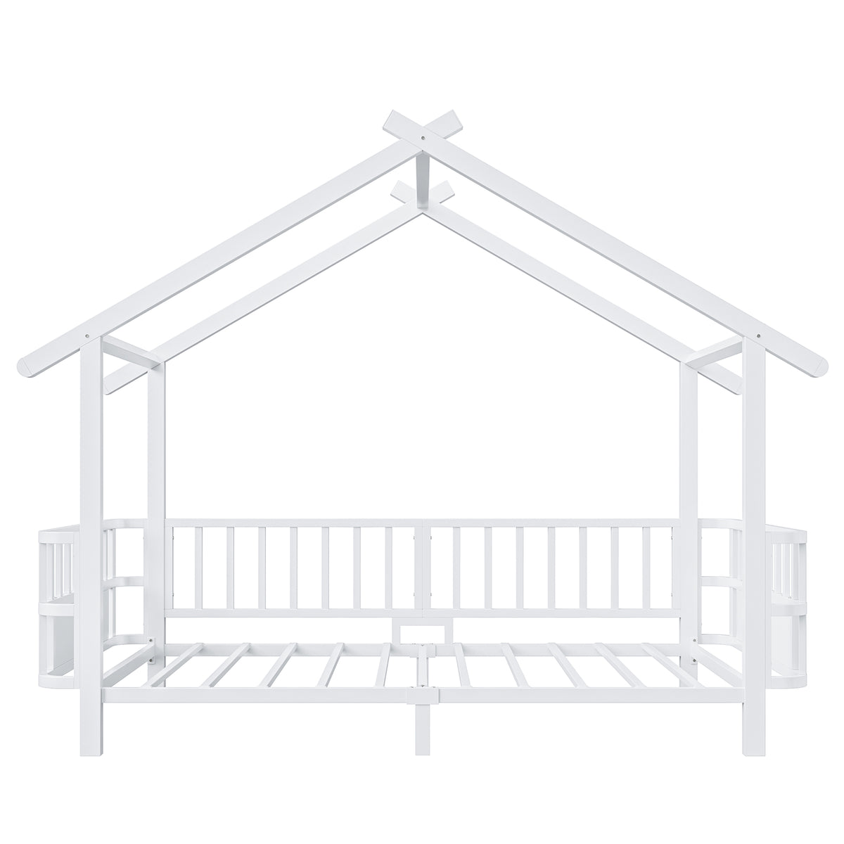 Children's House Bed 90x200cm with Safety Rail, White Metal
