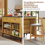 Kitchen Island Country Style 2 Drawers 4 Shelves Bar Area - Oak Wood/Black Marble
