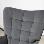 Wingback Chair with Stool, Upholstered Lounge Chair, Dark Grey Velvet
