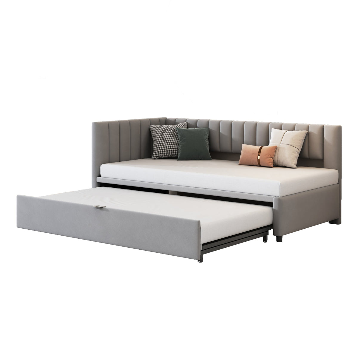 Sofa Bed, L-Shaped Pull-Out 90/180x200cm, Velvet Gray