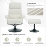 023 Recliner Chair, 5-Point Massage, Electric Heat, Footstool, 360° Swivel, Chenille Fabric White