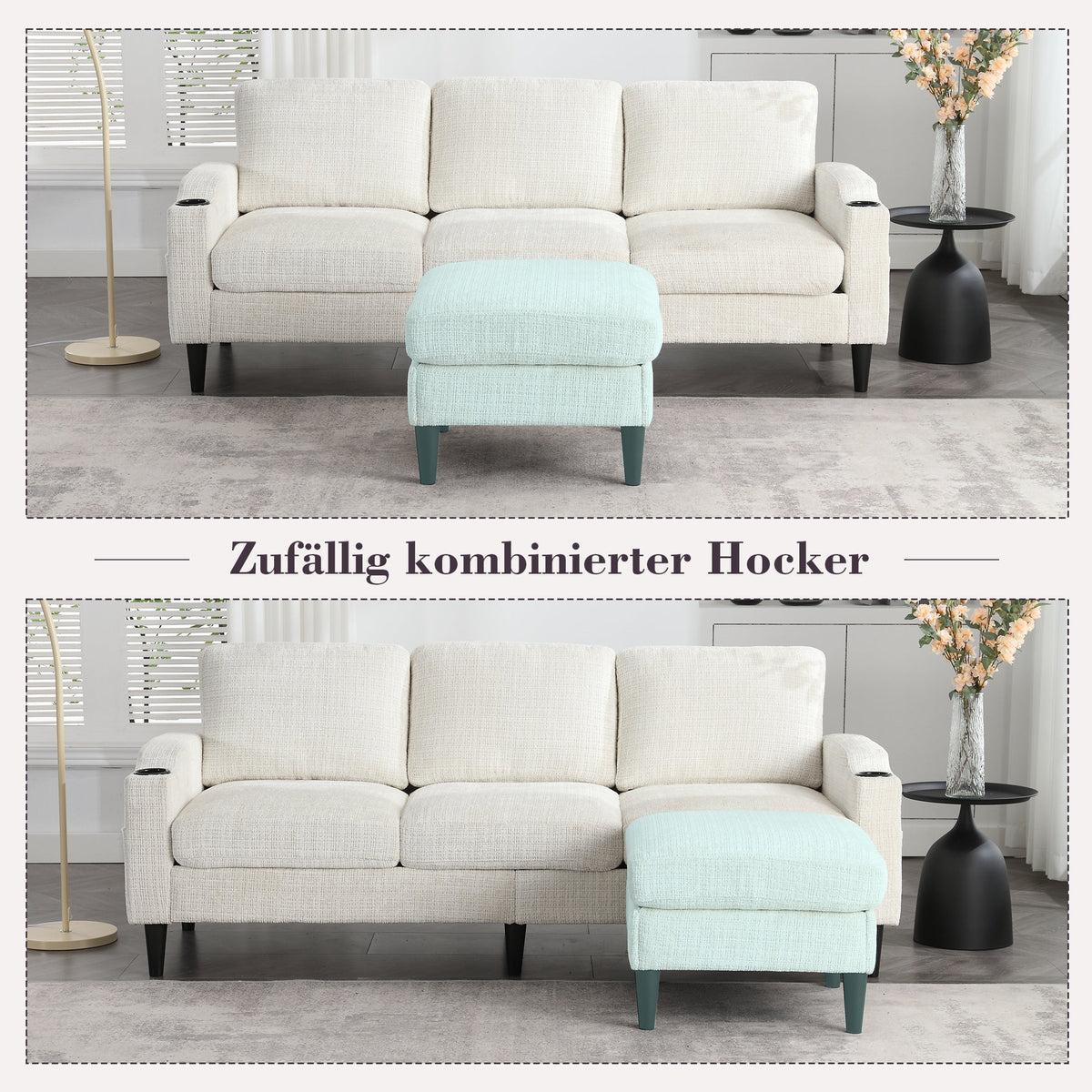 Sofa with Footstool & Storage, 4-Seater Velvet