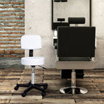 Work Stool, Rolling Swivel, Height Adjustable with Backrest, White
