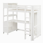 Loft Bed 90x200 cm with Desk, Wardrobe & Storage Shelves, White