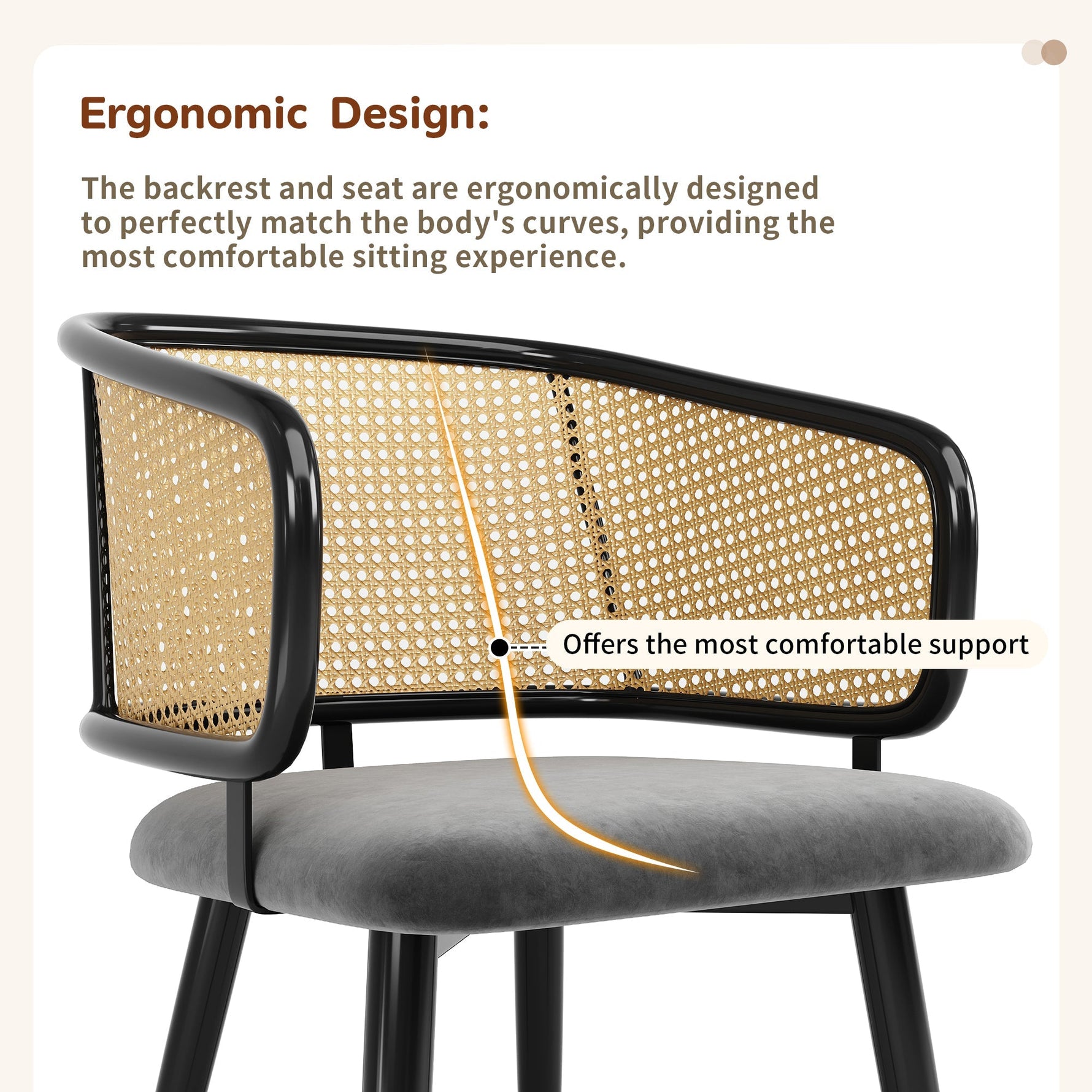 Dining Chairs Set of 6 Rattan Backrests Velvet Cushions Modern Style