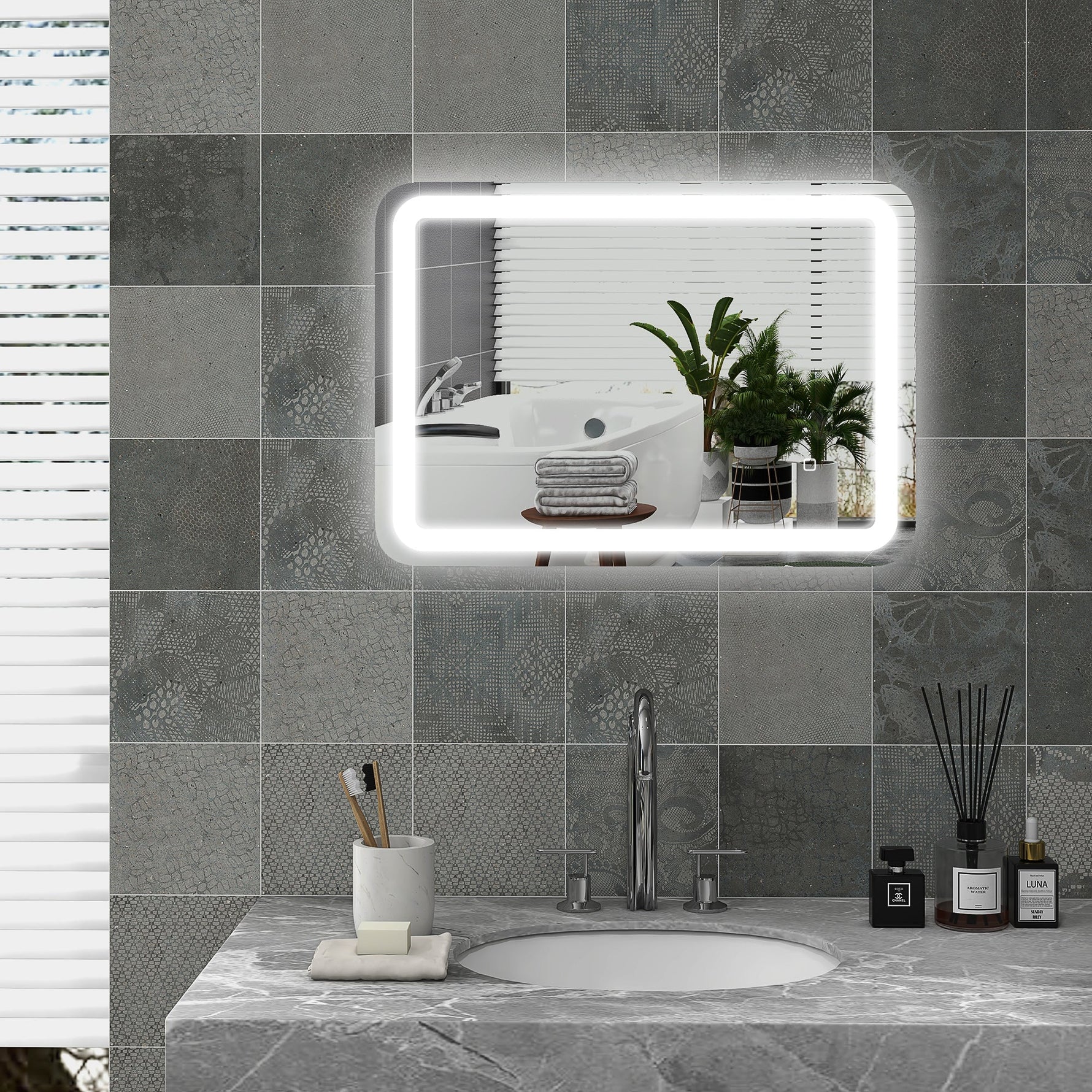 kleankin LED Bathroom Mirror 50x70cm, 3 Light Colors, Touch Switch, Anti-Fog, Tempered Glass Silver