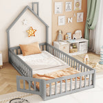 House Bed 90x200 cm Children Bed Slatted Base Pine Wood Grey