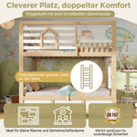 Children's Bunk Bed 90x200cm Cabin Storage, White & Natural Wood
