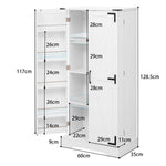 Pantry Cabinet 128.5cm Farmhouse LED 2 Doors Adjustable Shelves - White