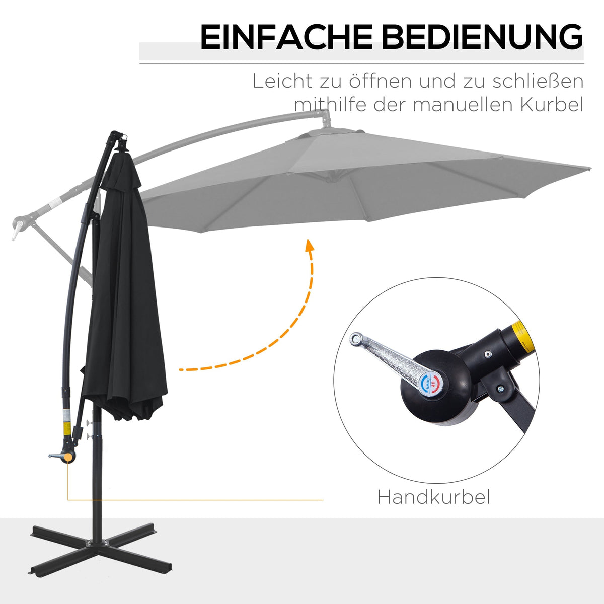Cantilever Parasol Crank Steel Frame Ø3x2.5m, Black Polyester Fabric