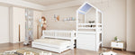 Kids House Bed with Pull-Out Bed, Drawers & Stairs, White