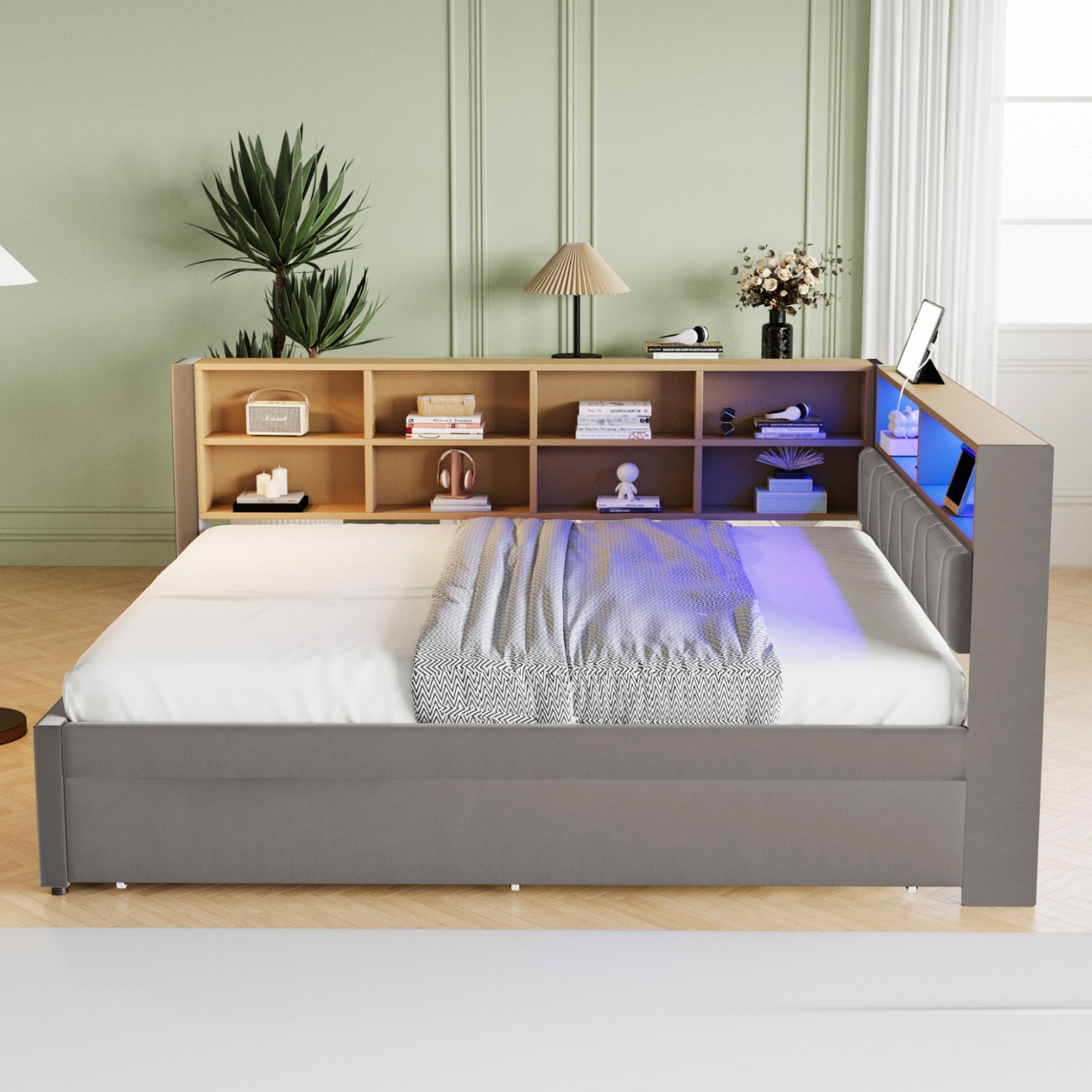 Sofa Bed 140x200 Pull-Out 90x190 USB Storage, Dark Grey