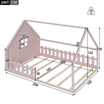 Flatbed Children's Bed 140x200cm House Rail - Pine Wood Pink