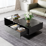 Coffee Table with Glass and LED Effect, High-Gloss Black